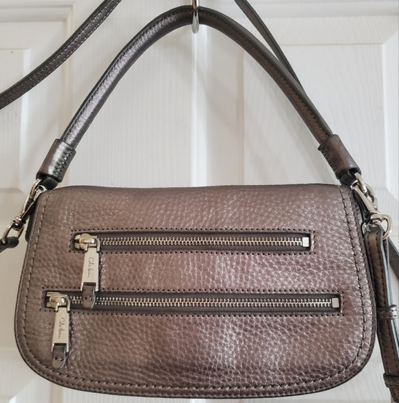 Cole Haan Metallic Gunmetal Pebbled Leather Shoulder Bag/ crossbody - Picture 2 of 16